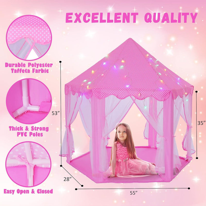 Princess Castle Play Tent with Star Light for Girls - smartishTrend